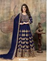 Dark Blue Faux Georgette Embroidered Floor Length Suit