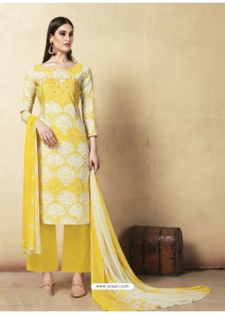 Yellow Cambric Cotton Embroidered Suit