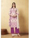 Purple Cambric Cotton Embroidered Suit