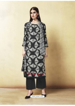 Black Cambric Cotton Embroidered Suit