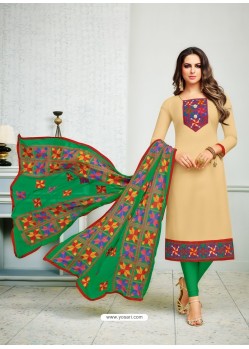 Light Beige Cambric Cotton Kalamkari Suit