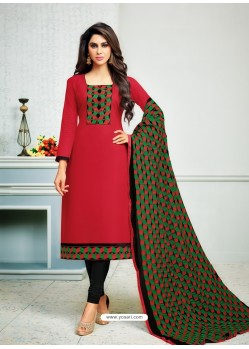 Red Cambric Cotton Kalamkari Suit