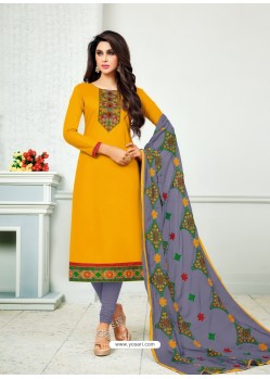 Yellow Cambric Cotton Kalamkari Suit
