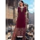 Maroon Pure Cotton Embroidered Palazzo Suit