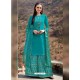 Turquoise Pure Cotton Embroidered Palazzo Suit