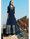 Peacock Blue Pure Cotton Embroidered Palazzo Suit