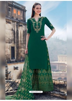 Green Pure Cotton Embroidered Palazzo Suit