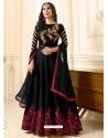 Adorable Black Raw Silk Embroidered Floor Length Suit
