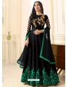 Flawless Black Raw Silk Embroidered Floor Length Suit
