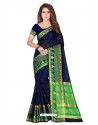 Navy Blue Cotton Silk Jacquard Border Saree