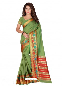 Mehendi Cotton Silk Jacquard Border Saree