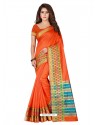 Orange Cotton Silk Jacquard Border Saree