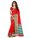 Crimson Cotton Silk Jacquard Border Saree