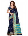 Navy Blue Cotton Silk Jacquard Saree