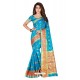 Blue Cotton Silk Jacquard Saree