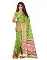 Parrot Green Cotton Silk Jacquard Saree