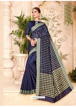 Dark Blue Cotton Silk Party Wear Saree