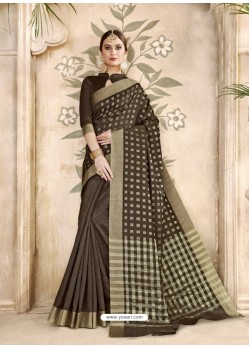 Coffee Cotton Silk Party Wear Saree