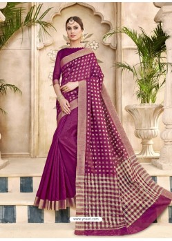Purple Cotton Silk Party Wear Saree