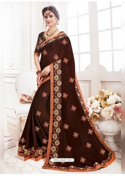 Deep Scarlet Georgette Embroidered Saree