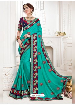 Turquoise Georgette Embroidered Saree
