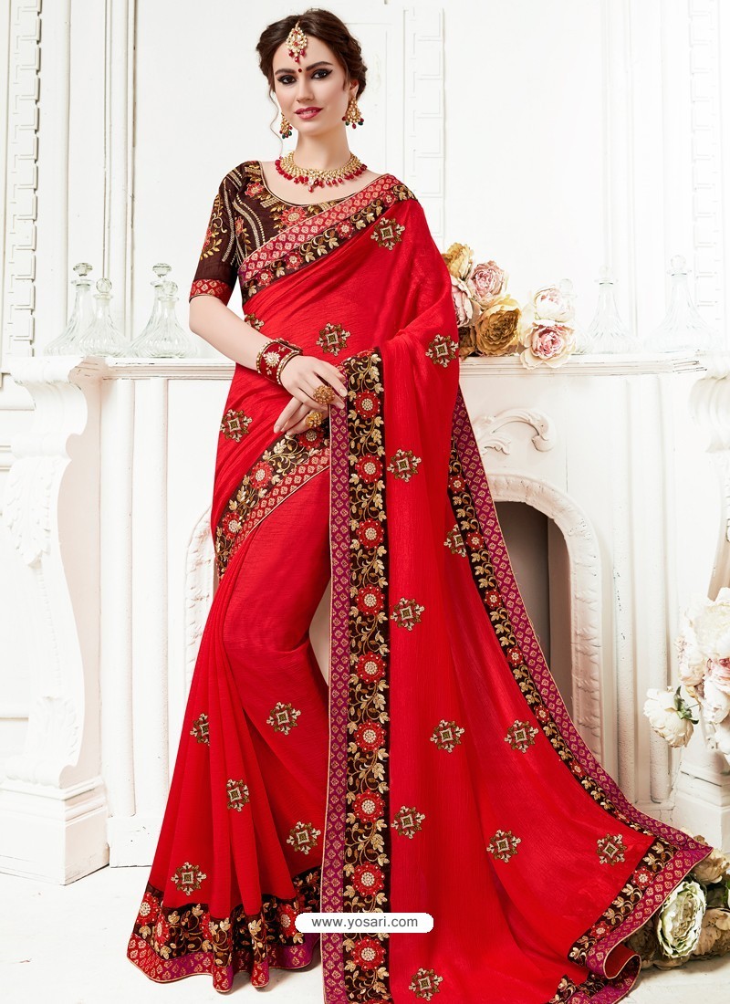 Buy Red Georgette Embroidered Saree | Designer Sarees