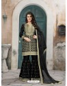 Black Art Silk Embroidered Palazzo Suit