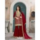 Wine Art Silk Embroidered Palazzo Suit