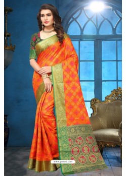 Orange Patola Jacquard Silk Saree