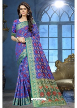 Royal Blue Patola Jacquard Silk Saree