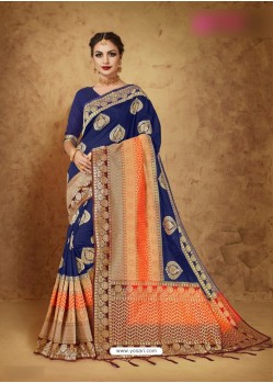 Navy Blue Banarasi Silk Weaving Saree