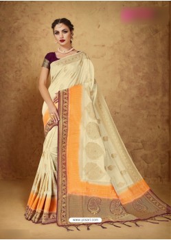 Off White Banarasi Silk Weaving Saree