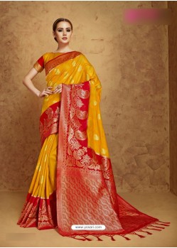 Yellow Banarasi Silk Weaving Saree