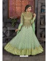 Sea Green Silk Jacquard Embroidered Floor Length Suit