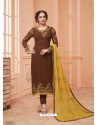 Brown Georgette Embroidered Suit