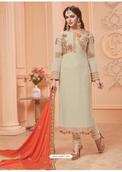 Off White Georgette Embroidered Suit