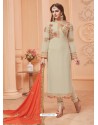 Off White Georgette Embroidered Suit