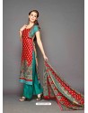 Red And Green Lawn Cotton Pakistani Suit