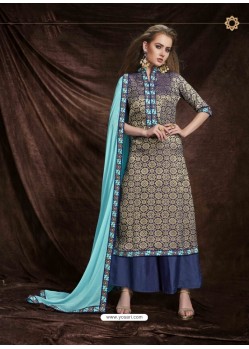 Blue Banarasi Silk Jacquard Embroidered Suit