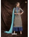 Blue Banarasi Silk Jacquard Embroidered Suit