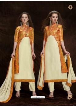 Off White Banarasi Silk Jacquard Embroidered Suit