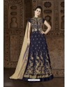 Navy Blue Art Silk Embroidered Floor Length Suit