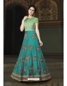 Turquoise Art Silk Embroidered Floor Length Suit