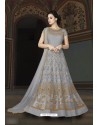 Silver Net Embroidered Floor Length Suit