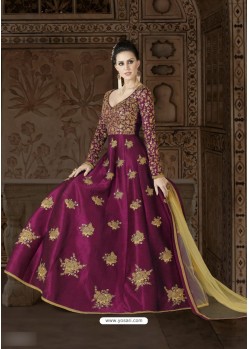 Purple Art Silk Embroidered Floor Length Suit