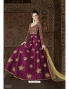 Purple Art Silk Embroidered Floor Length Suit