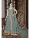 Turquoise Net Embroidered Floor Length Suit