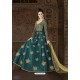 Teal Art Silk Embroidered Floor Length Suit