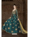 Teal Art Silk Embroidered Floor Length Suit