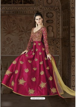 Fuchsia Art Silk Embroidered Floor Length Suit